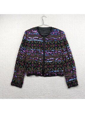 Vintage Papell Boutique Evening Silk Beaded Sequin Jacket Large Old Money Read